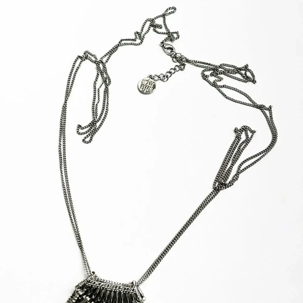 White House Black Market Silver & Crystal Spike & Fringe Necklace